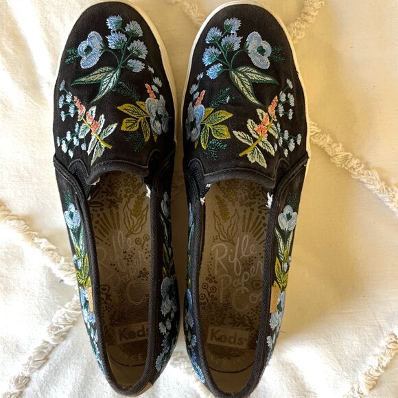 Keds X Rifle Paper Co Floral Embroidered Slip-on Platform Sneakers - Size 8.5 - Picture 5 of 5